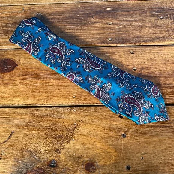 Christian Dior Paisley Print Silk Neck Tie Blue - Picture 5 of 7